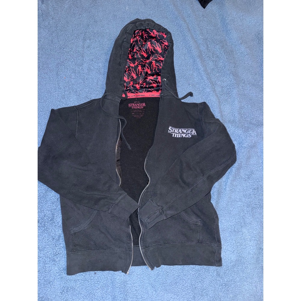 Stranger Things Netflix Demogorgon Upside Down Black Zip Up Hoodie Small